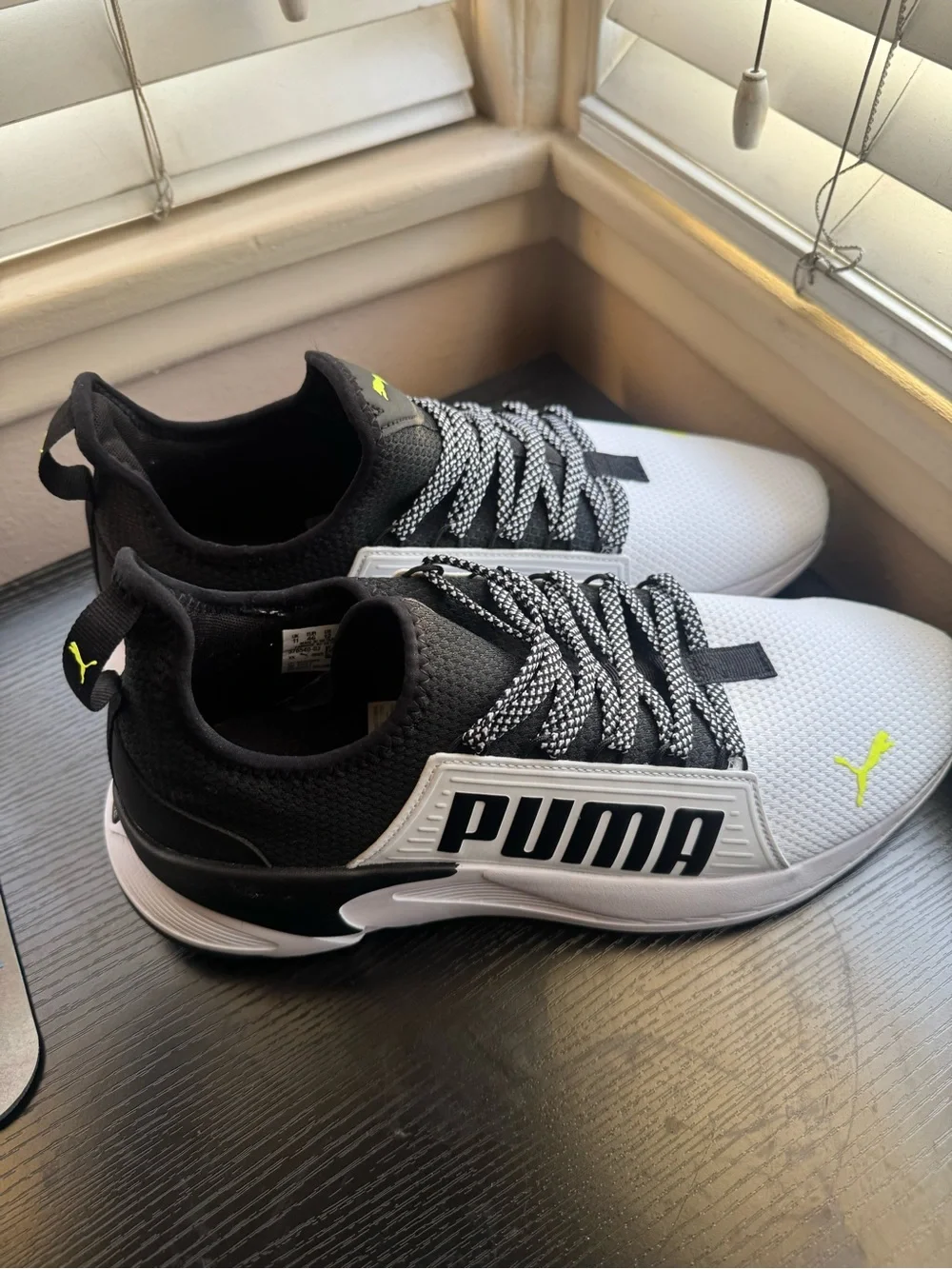 Puma Men’s Black & White Sneakers with Yellow Accent
